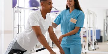 Physical therapy for stroke recovery in seniors at Pinnacle of Wholeness Clinic in Nigeria.